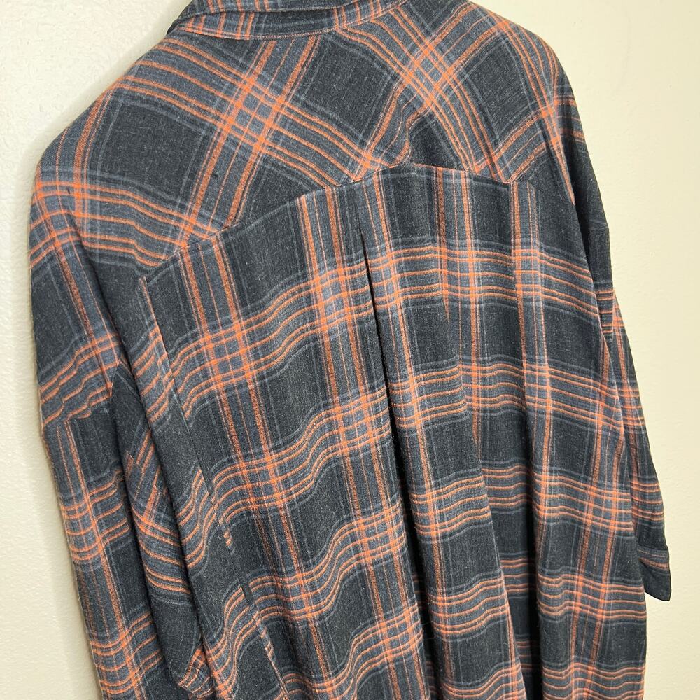 Zara Woman Orange Gray Plaid Oversized Button Up Medium - Picture 7 of 10